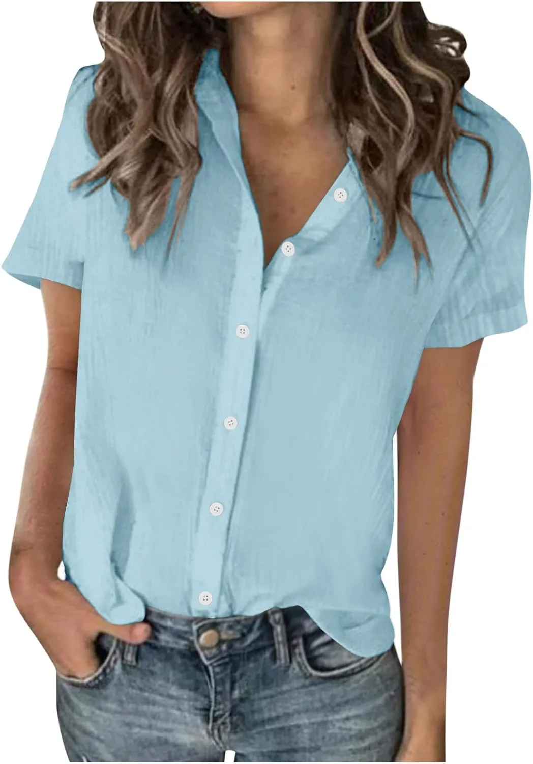 Linen Shirts for Women Soft Button Down Short Sleeve Tops Business Casual Size Cotton Summer Vacation Blouses