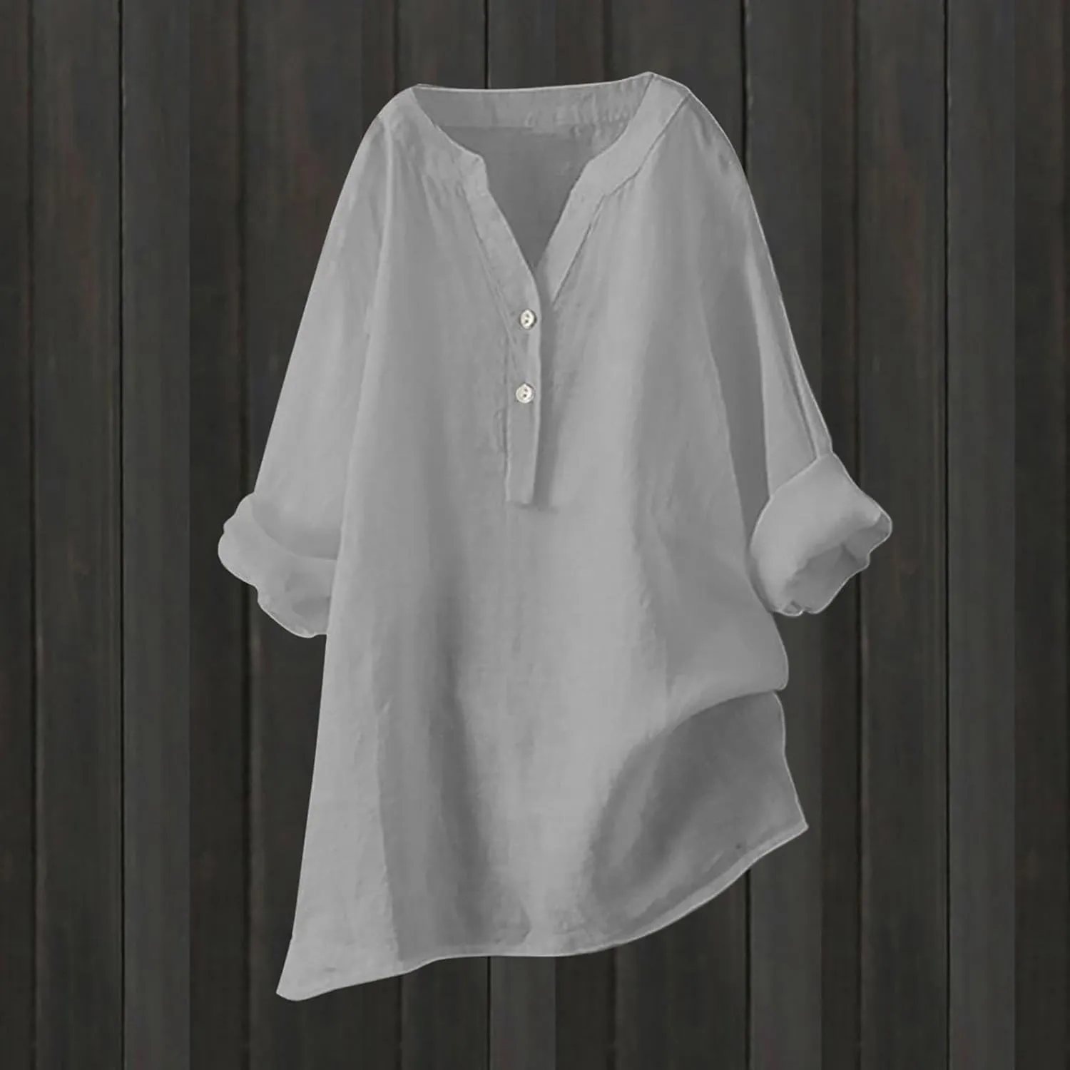 Linen Shirts for Women Summer Trendy Cotton Roll-Up Sleeve Shirts Dressy Casual Button V Neck Blouse Loose Gauze Top