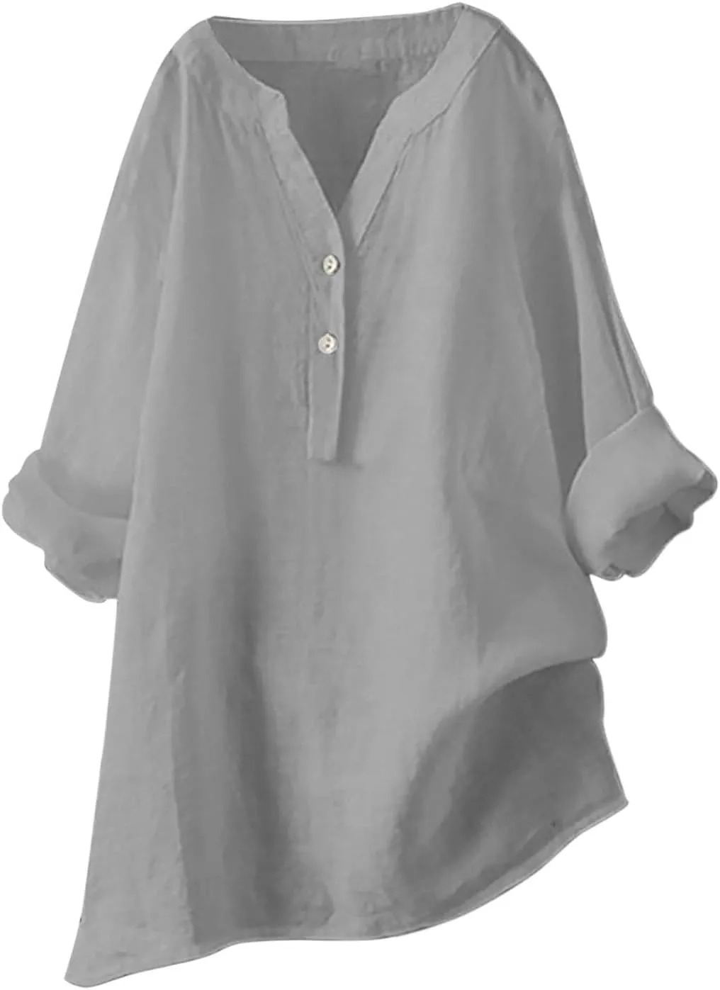 Linen Shirts for Women Summer Trendy Cotton Roll-Up Sleeve Shirts Dressy Casual Button V Neck Blouse Loose Gauze Top