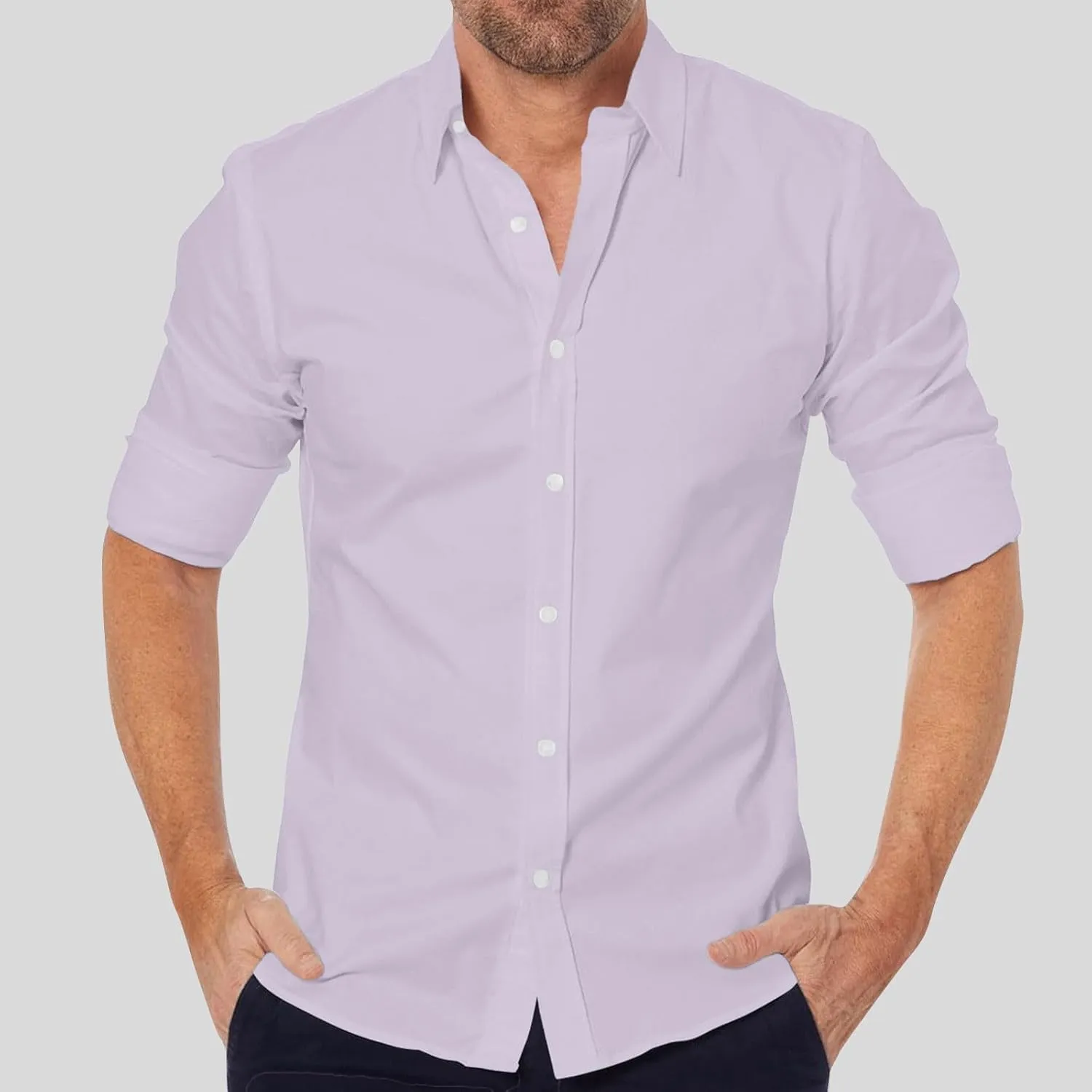 Linen Shirts Men Long Sleeve Cotton Button Down Solid Color Dress Shirt Lapel Trendy Casual Comfy Summer Tees Blouses
