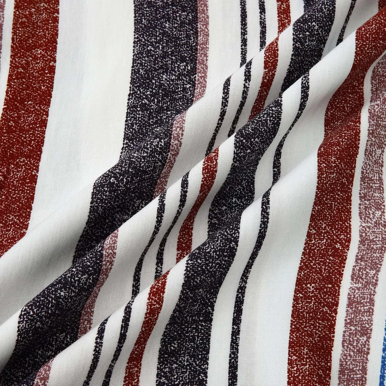 Linen Shirts Men Slim Band Collar Striped Print Button Down Dress Shirt with Pocket Cotton Trendy 2025 Tees Tops