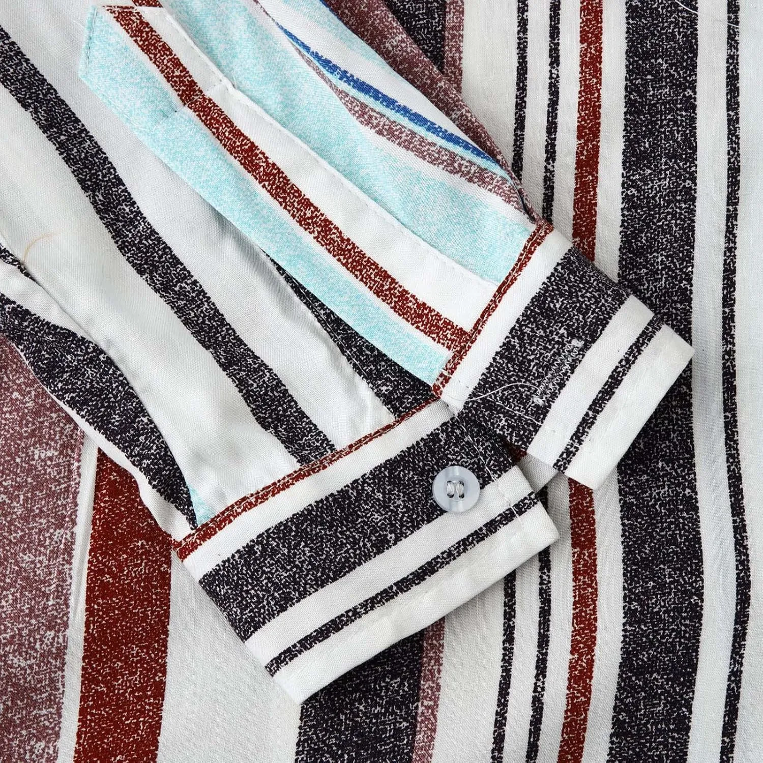 Linen Shirts Men Slim Band Collar Striped Print Button Down Dress Shirt with Pocket Cotton Trendy 2025 Tees Tops