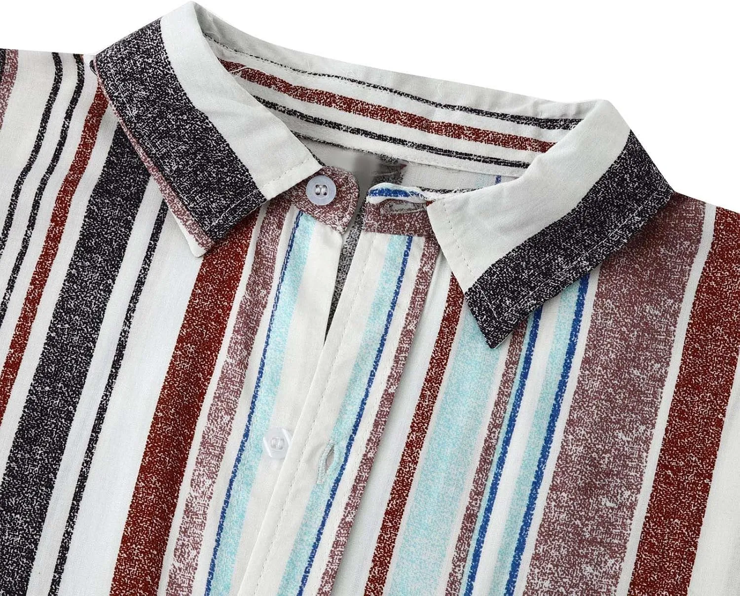 Linen Shirts Men Slim Band Collar Striped Print Button Down Dress Shirt with Pocket Cotton Trendy 2025 Tees Tops
