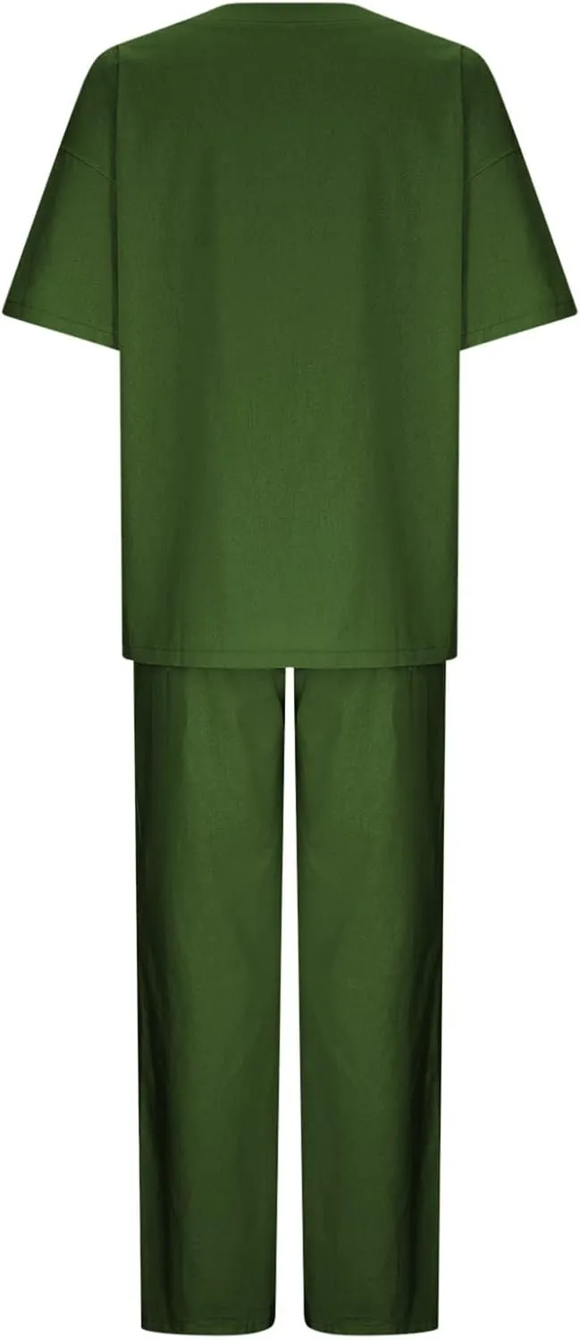 Linen Two Piece Sets For Women Summer 2024 Plus Size Tops And Wide Leg Pants Matching Set Beach Vacation Outfits
