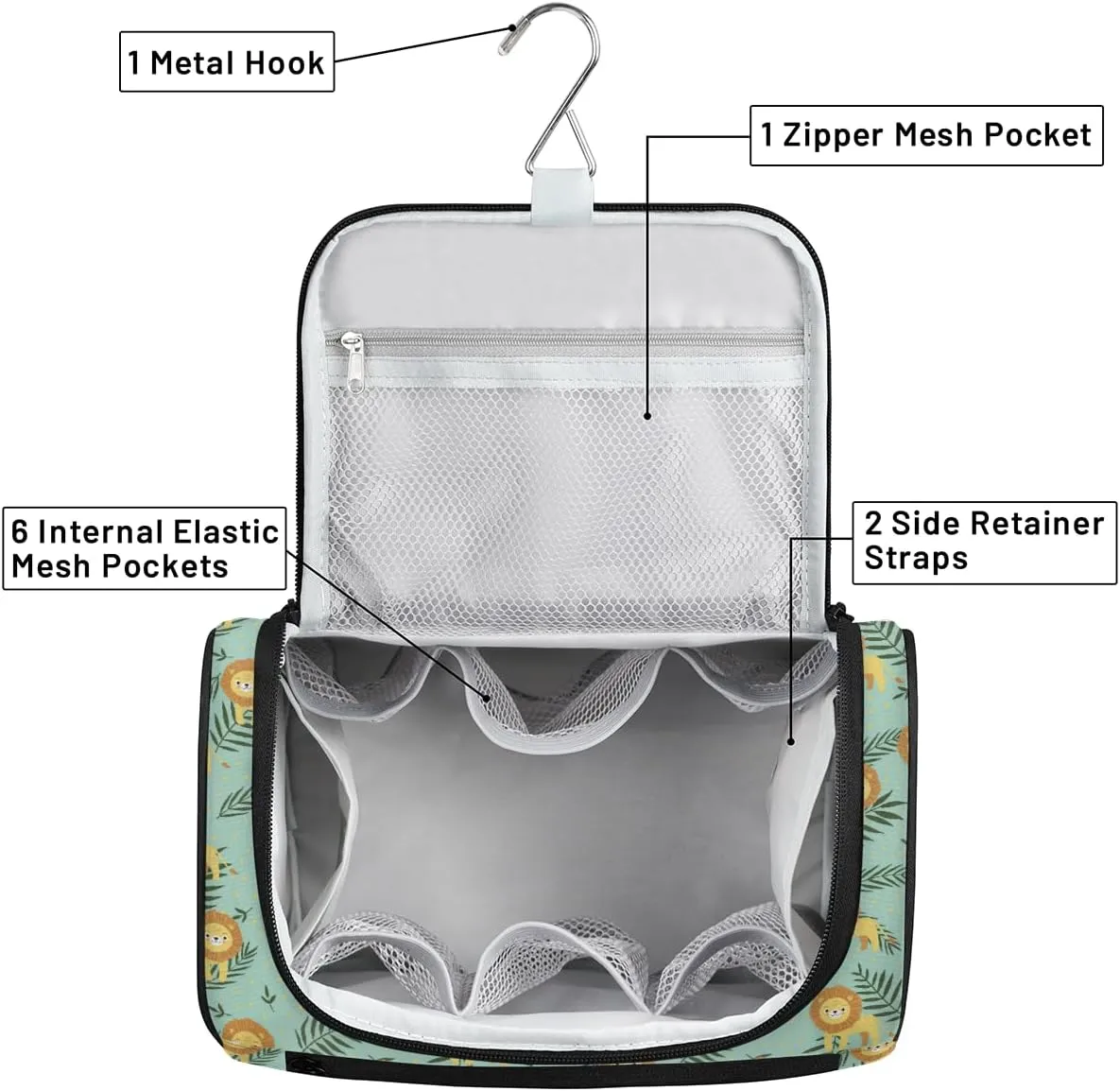 Lion Large Travel Toiletry Bag for Women, Travel Organizer for Toiletries, Waterproof Makeup Cosmetic Bag with Handle