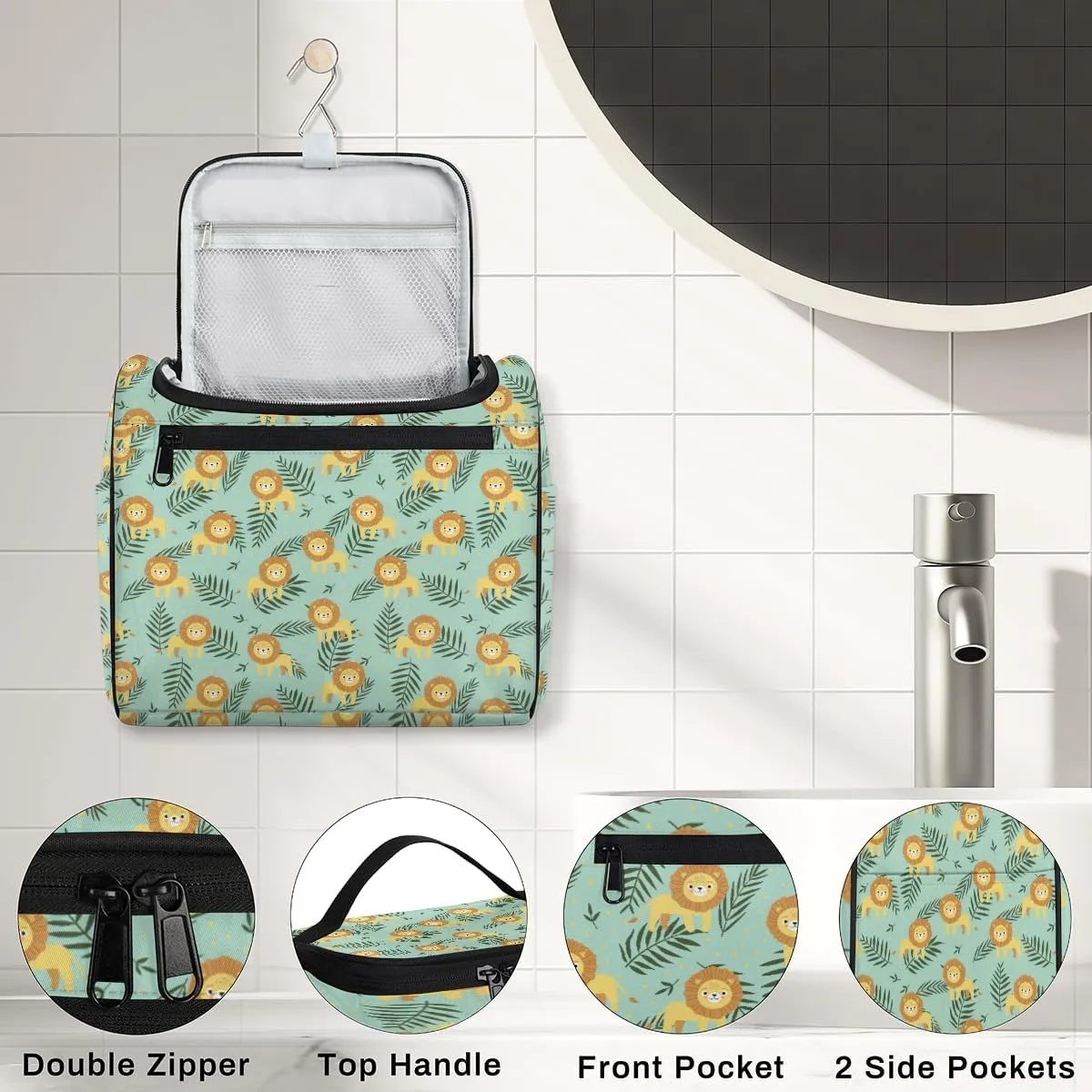Lion Large Travel Toiletry Bag for Women, Travel Organizer for Toiletries, Waterproof Makeup Cosmetic Bag with Handle