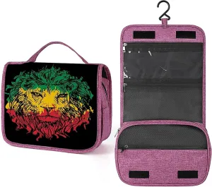 Lion,Toiletry Bag Travel Bag with Hanging Hook,Ethiopian Flag Sketch Lion Head,Water-resistant Makeup Cosmetic Bag Organizer for Makeup Accessories,Full-size Container,Green Yellow Red