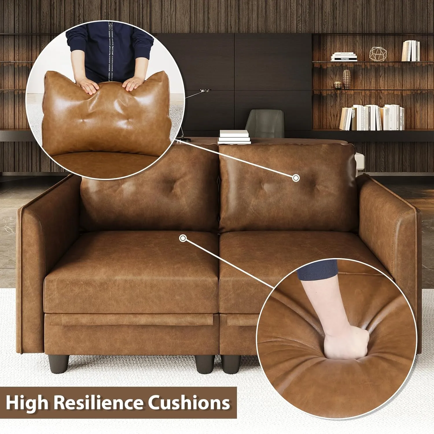LLappuil Modular Sectional Sofa with Storage, Modern Brown Faux Leather, Reversible Chaise, U Shaped Couch for Living Room, Waterproof & Easy Clean, 12 Seats with 2 Ottomans