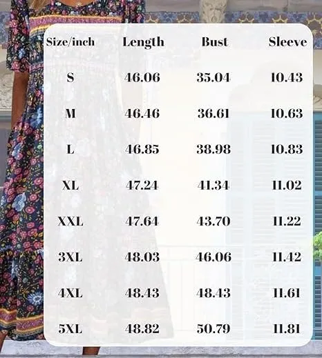 LOAIHA Women's Boho Floral Summer Dress Casual Loose Crewneck Short Sleeve Maxi Dress Beach Vacation Dresses with Pockets