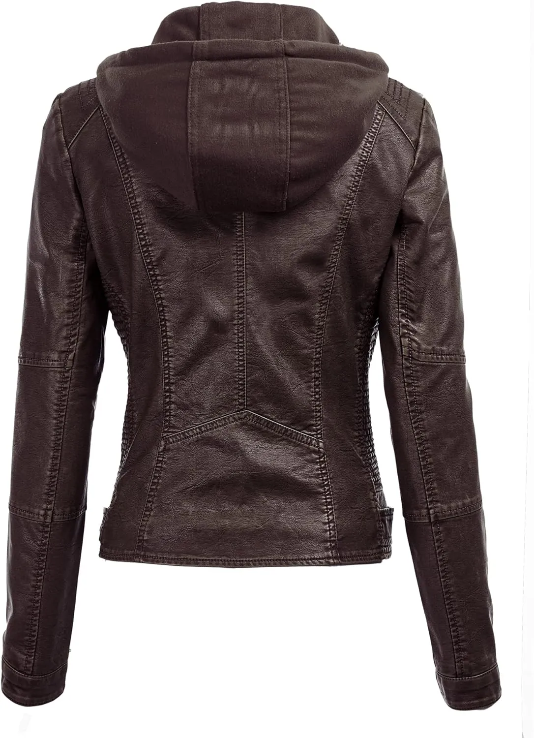 Lock and Love Women's Faux Leather Moto Biker Jacket Coat with Removable or Non-Removable Hood
