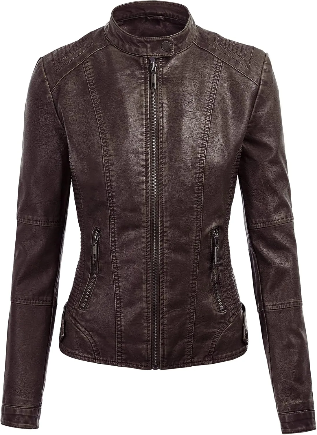 Lock and Love Women's Faux Leather Moto Biker Jacket Coat with Removable or Non-Removable Hood