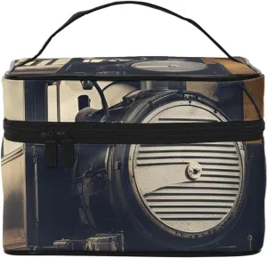 locomotive Print Portable Travel Makeup Case Versatile Zipper for Makeup Bag Large Capacity Polyeste
