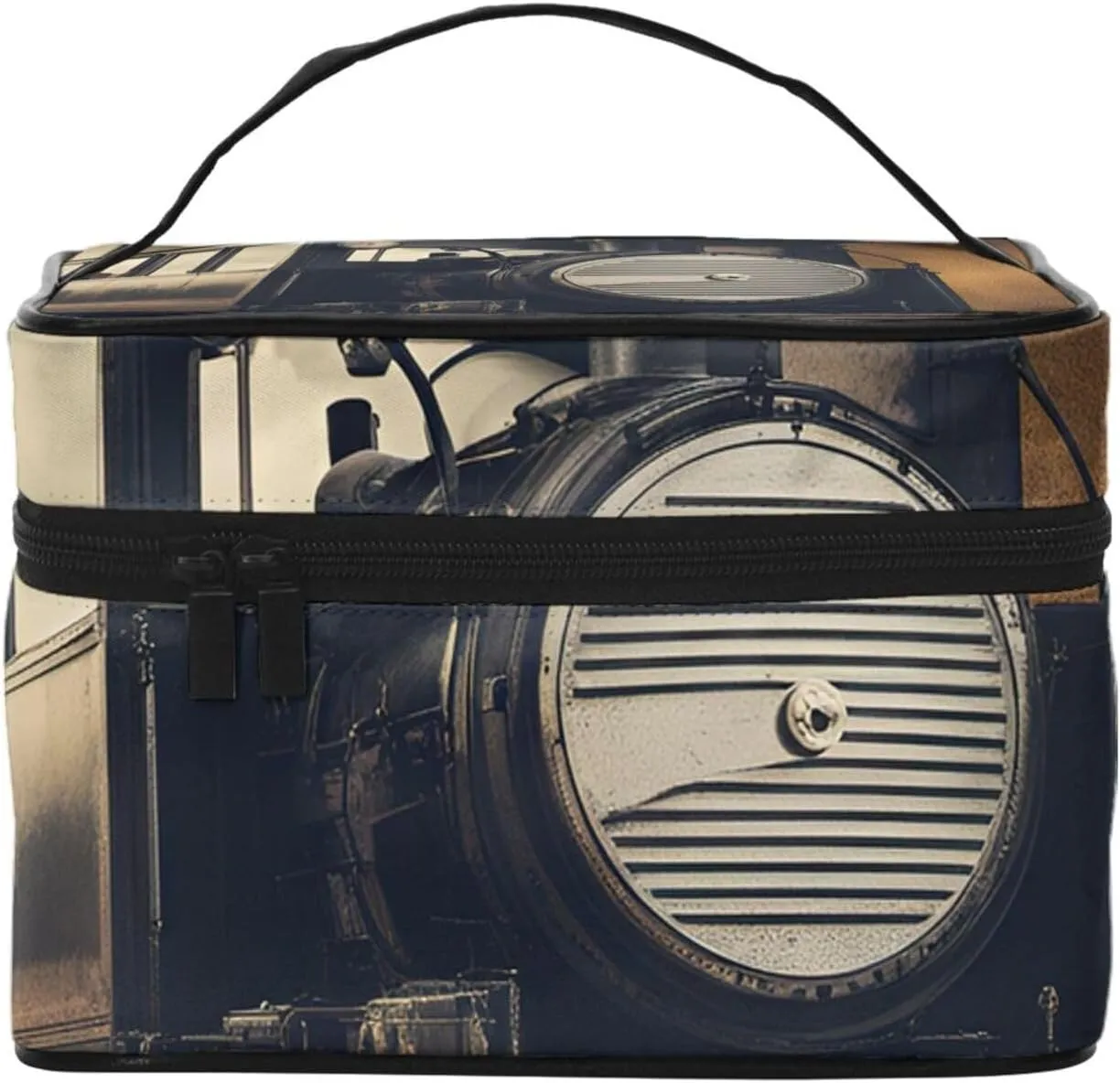 locomotive Print Portable Travel Makeup Case Versatile Zipper for Makeup Bag Large Capacity Polyeste
