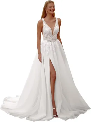 Long Boho Wedding Dresses for Bride 2025 Lace Beach Wedding Gowns for Women Bohemian Bridal Dress