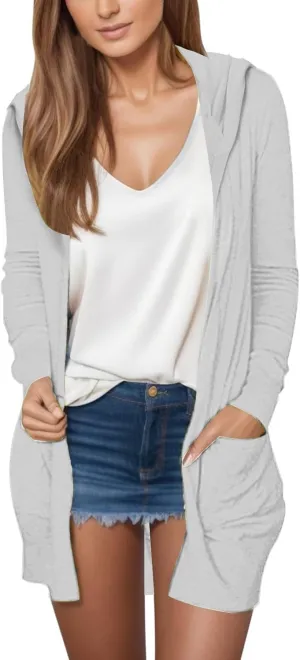Long Cardigans for Women Trendy 2024 Summer Lightweight Casual Comfy Open Front Hooded Cardigan Sweater with Pocket