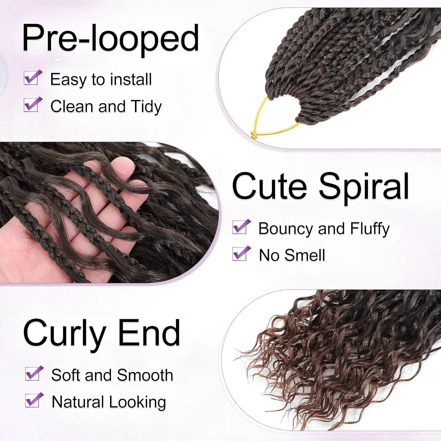 Long Goddess Box Braids Crochet Hair For Black Women-24 Inch 8 pack Pre Looped Boho Crochet Braids Prelooped Bohemian Boho Braids With Curly Ends Hair Extension（24in,1b/30）