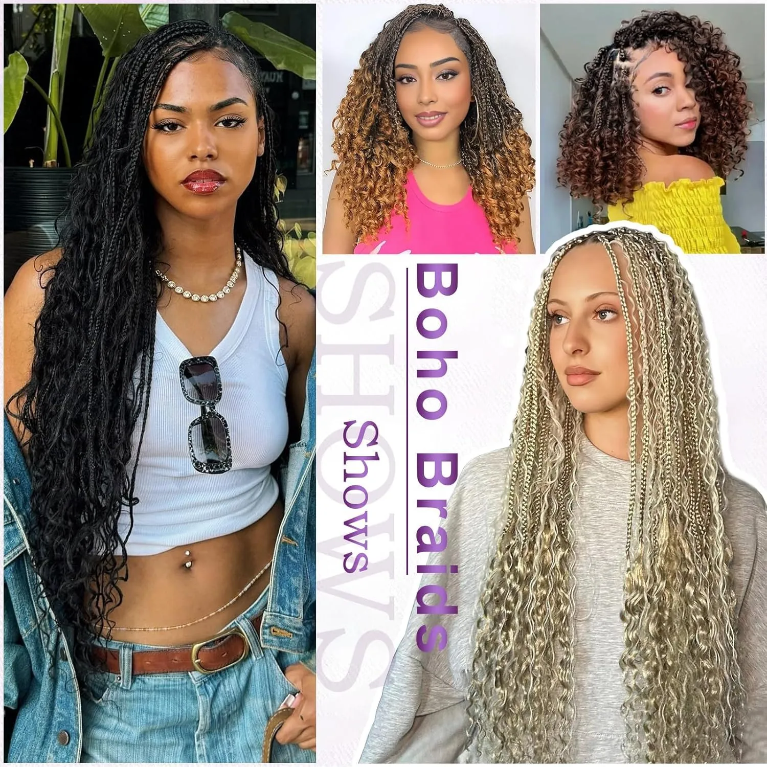 Long Goddess Box Braids Crochet Hair For Black Women-24 Inch 8 pack Pre Looped Boho Crochet Braids Prelooped Bohemian Boho Braids With Curly Ends Hair Extension（24in,1b/30）