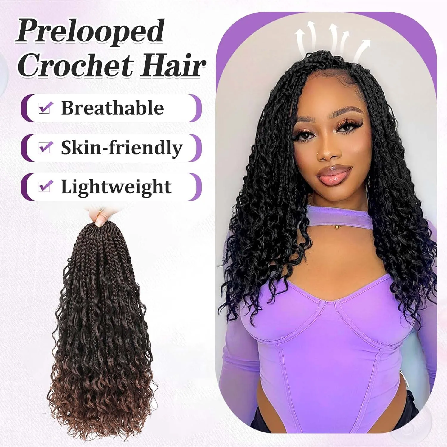 Long Goddess Box Braids Crochet Hair For Black Women-24 Inch 8 pack Pre Looped Boho Crochet Braids Prelooped Bohemian Boho Braids With Curly Ends Hair Extension（24in,1b/30）