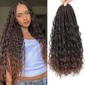 Long Goddess Box Braids Crochet Hair For Black Women-24 Inch 8 pack Pre Looped Boho Crochet Braids Prelooped Bohemian Boho Braids With Curly Ends Hair Extension（24in,1b/30）