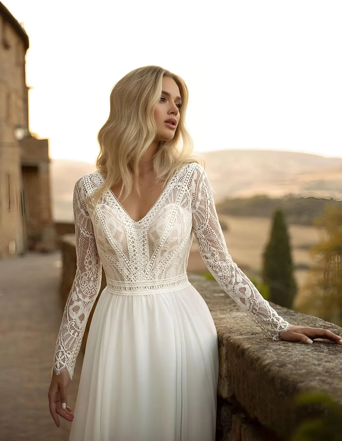 Long Sleeve Wedding Dresses for Bride 2025 Lace Beach Boho Bridal Dress Wedding Gowns with Sleeves for Women