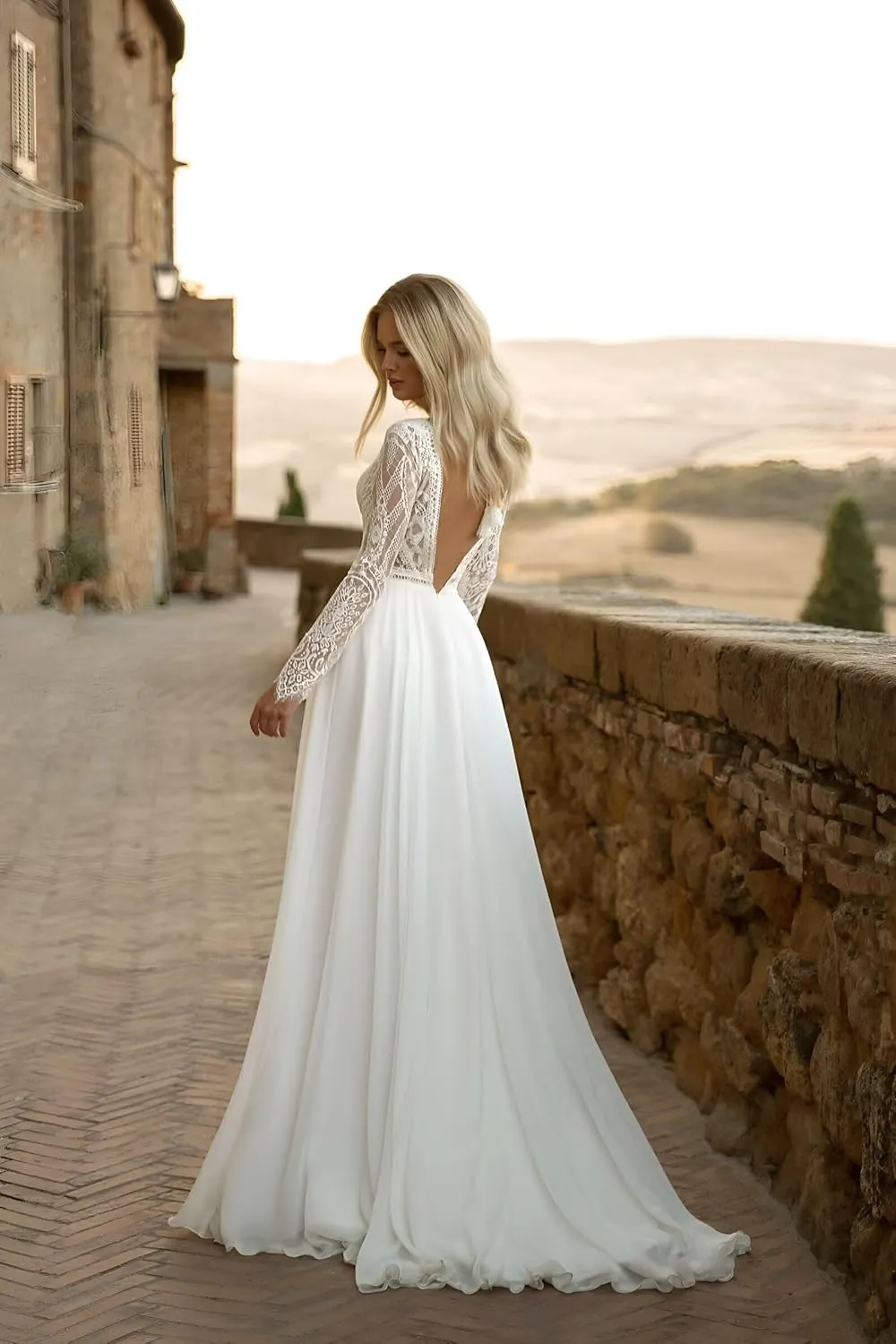Long Sleeve Wedding Dresses for Bride 2025 Lace Beach Boho Bridal Dress Wedding Gowns with Sleeves for Women