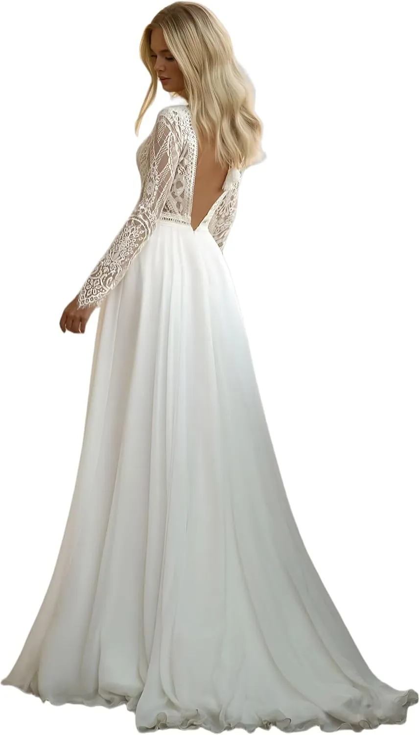 Long Sleeve Wedding Dresses for Bride 2025 Lace Beach Boho Bridal Dress Wedding Gowns with Sleeves for Women