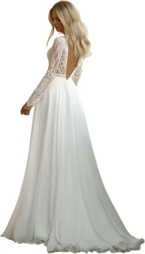 Long Sleeve Wedding Dresses for Bride 2025 Lace Beach Boho Bridal Dress Wedding Gowns with Sleeves for Women