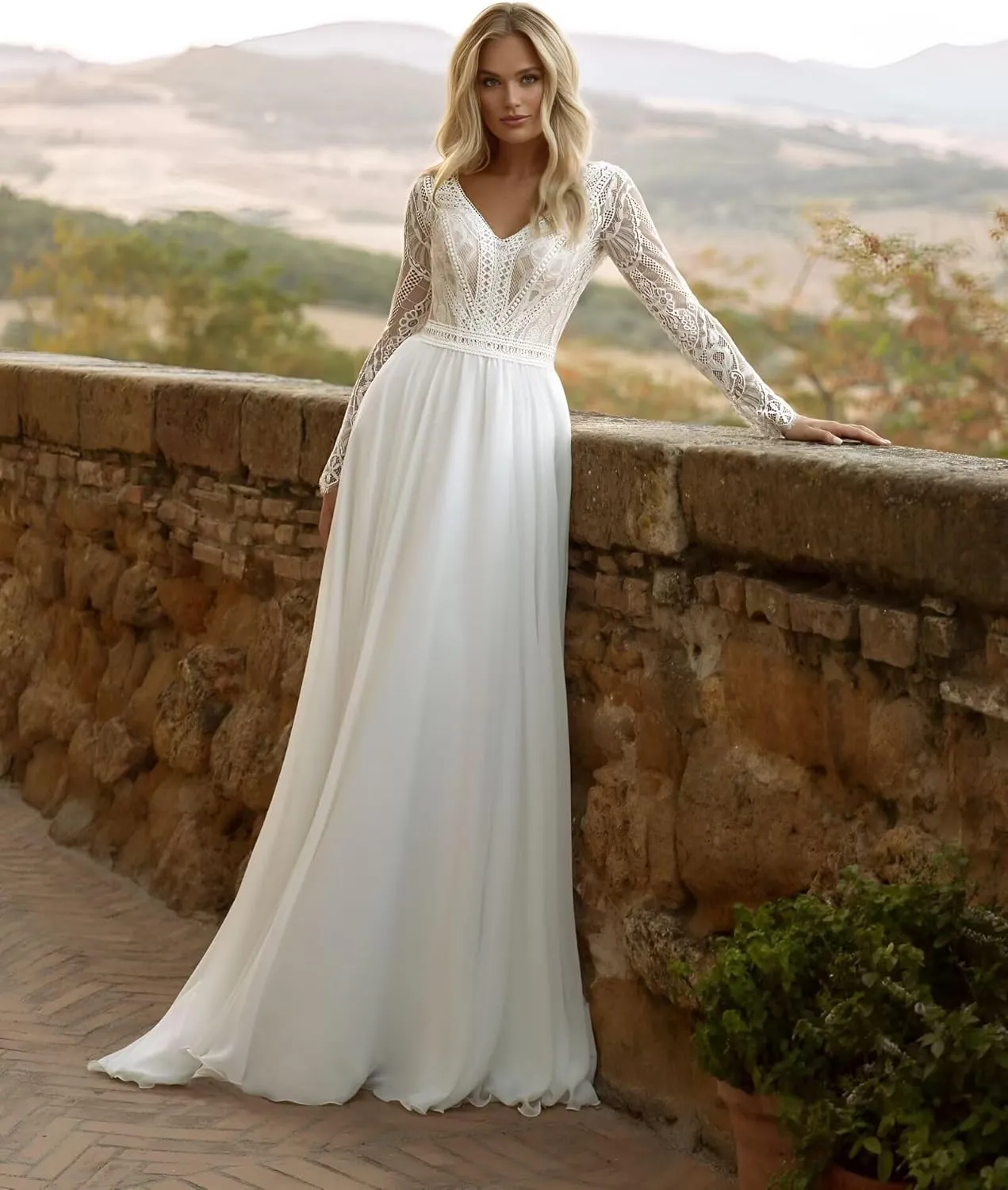 Long Sleeve Wedding Dresses for Bride 2025 Lace Beach Boho Bridal Dress Wedding Gowns with Sleeves for Women
