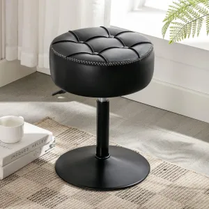 LUE BONA Adjustable Vanity Stool, 360 Swivel Chair for Makeup Room, Black Faux Leather Stool for Bathroom & Living Room