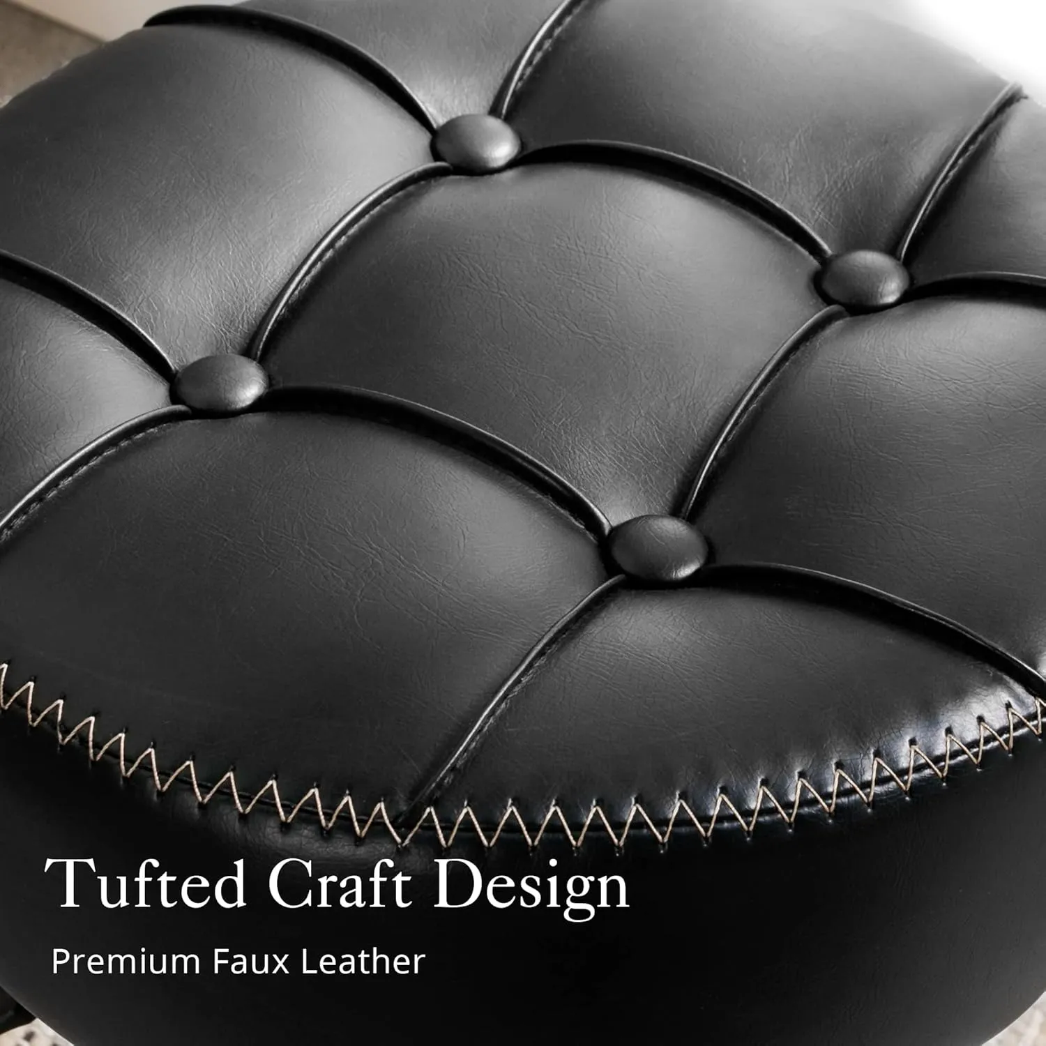 LUE BONA Adjustable Vanity Stool, 360 Swivel Chair for Makeup Room, Black Faux Leather Stool for Bathroom & Living Room