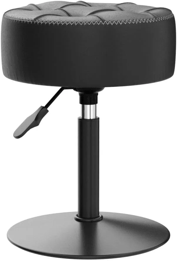 LUE BONA Adjustable Vanity Stool, 360 Swivel Chair for Makeup Room, Black Faux Leather Stool for Bathroom & Living Room