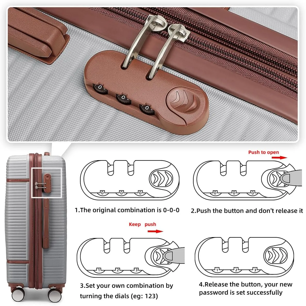 Luggage Sets 6 Piece with two Cosmetic Case, Expandable(Only 28 & 24") Hardside Luggage with 360° Spinner Wheels, Durable Luggage Set Clearance For Women Men, Silver