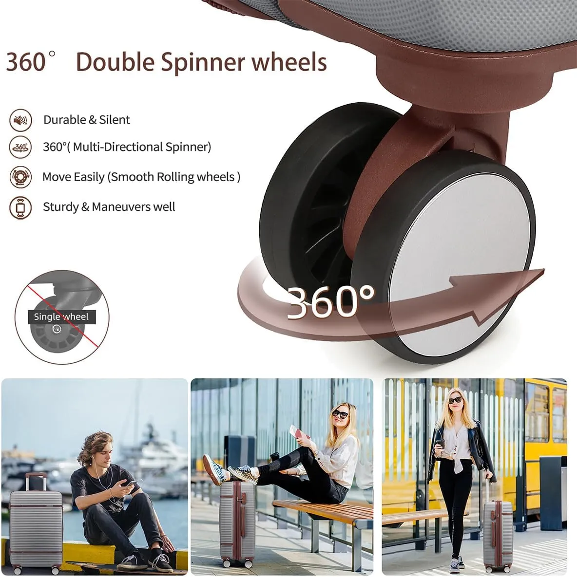 Luggage Sets 6 Piece with two Cosmetic Case, Expandable(Only 28 & 24") Hardside Luggage with 360° Spinner Wheels, Durable Luggage Set Clearance For Women Men, Silver