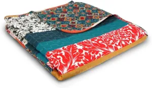 Lush Decor Boho Reversible Throw Colorful Striped Pattern Bohemian Blanket, 60” x 50”, Turquoise and Tangerine