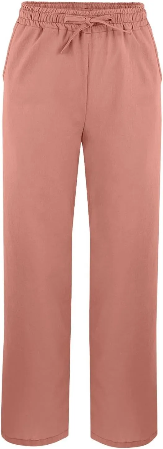 Luxury Linen Blend Trousers High Waist Wide Leg Women's 2025 Summer Beach Palazzo Pants with Belt Loops