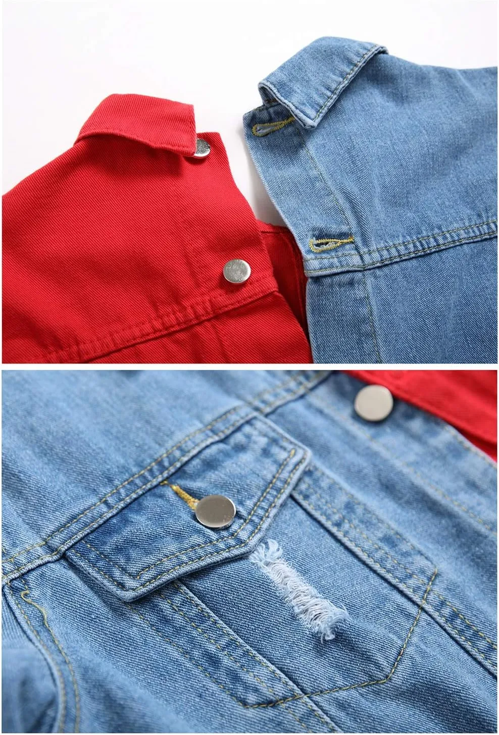 LZLER Jean Jacket for Men,Separable Left&Right Ripped Slim Fit Mens Denim Jacket
