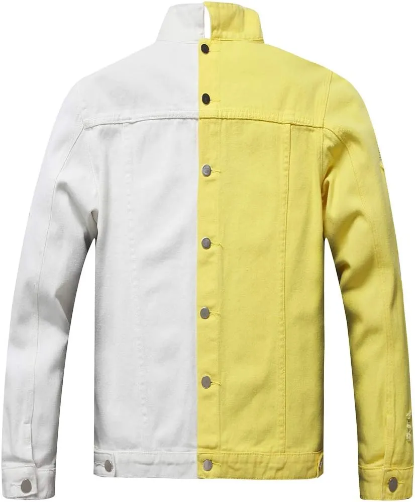 LZLER Jean Jacket for Men,Separable Left&Right Ripped Slim Fit Mens Denim Jacket