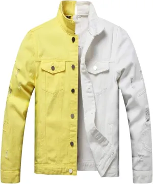 LZLER Jean Jacket for Men,Separable Left&Right Ripped Slim Fit Mens Denim Jacket