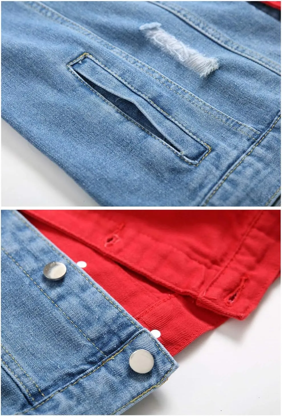 LZLER Jean Jacket for Men,Separable Left&Right Ripped Slim Fit Mens Denim Jacket