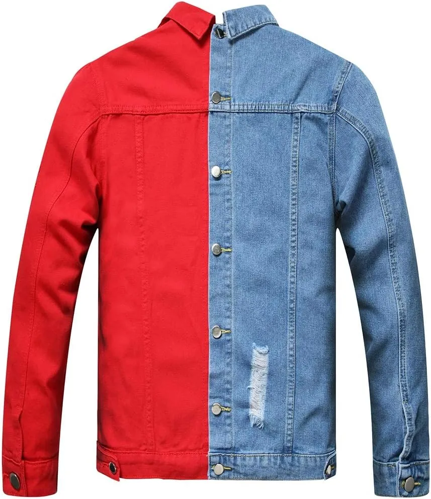 LZLER Jean Jacket for Men,Separable Left&Right Ripped Slim Fit Mens Denim Jacket