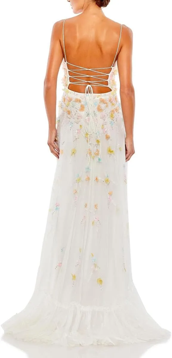 Mac Duggal Womens Embellished Crepe Evening Dress