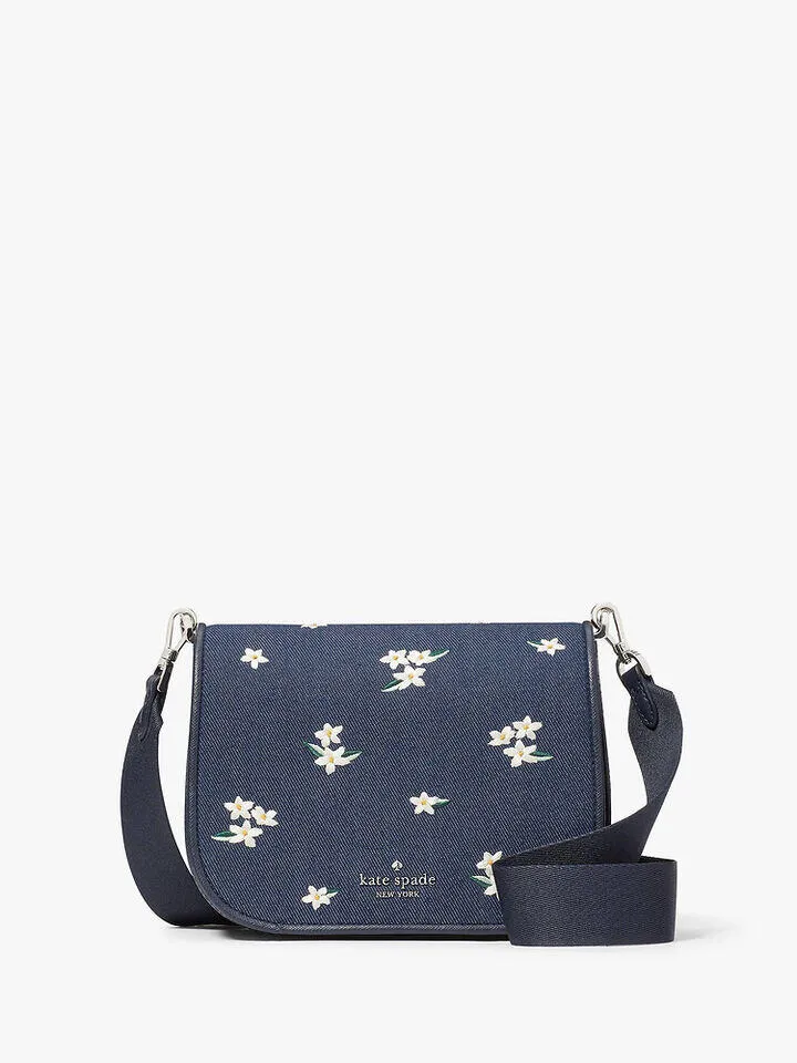 Madison Floral Embroidered Denim Saddle Bag