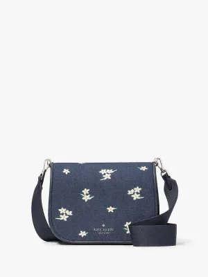 Madison Floral Embroidered Denim Saddle Bag