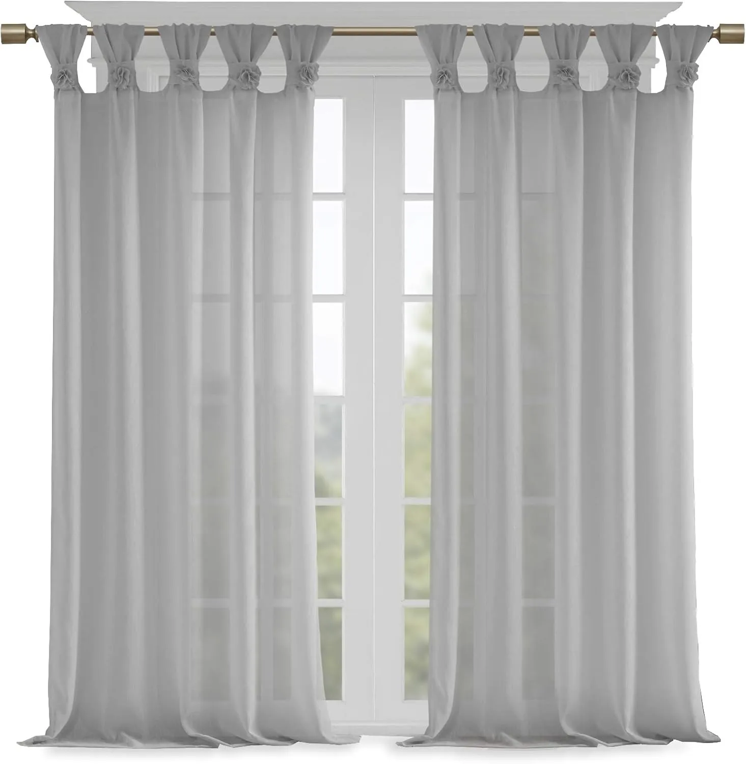 Madison Park Rosette Floral Embellished Cuff Tab Top Solid Single Window Treatments Curtain Panel Drape for Bedroom Living Room and Dorm, 50"x63", Grey
