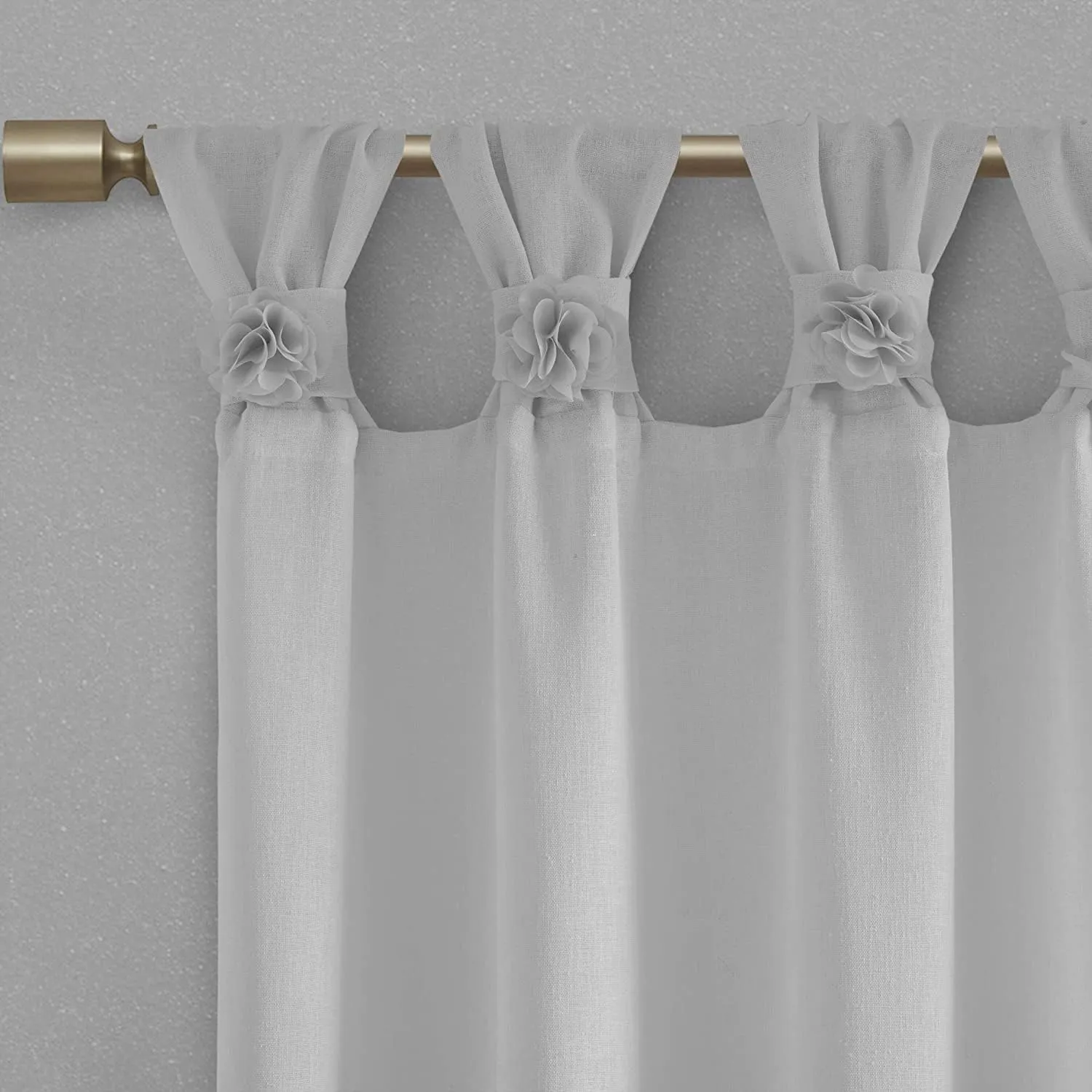 Madison Park Rosette Floral Embellished Cuff Tab Top Solid Single Window Treatments Curtain Panel Drape for Bedroom Living Room and Dorm, 50"x63", Grey