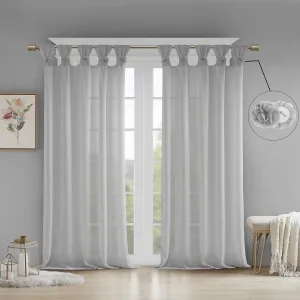 Madison Park Rosette Floral Embellished Cuff Tab Top Solid Single Window Treatments Curtain Panel Drape for Bedroom Living Room and Dorm, 50"x63", Grey
