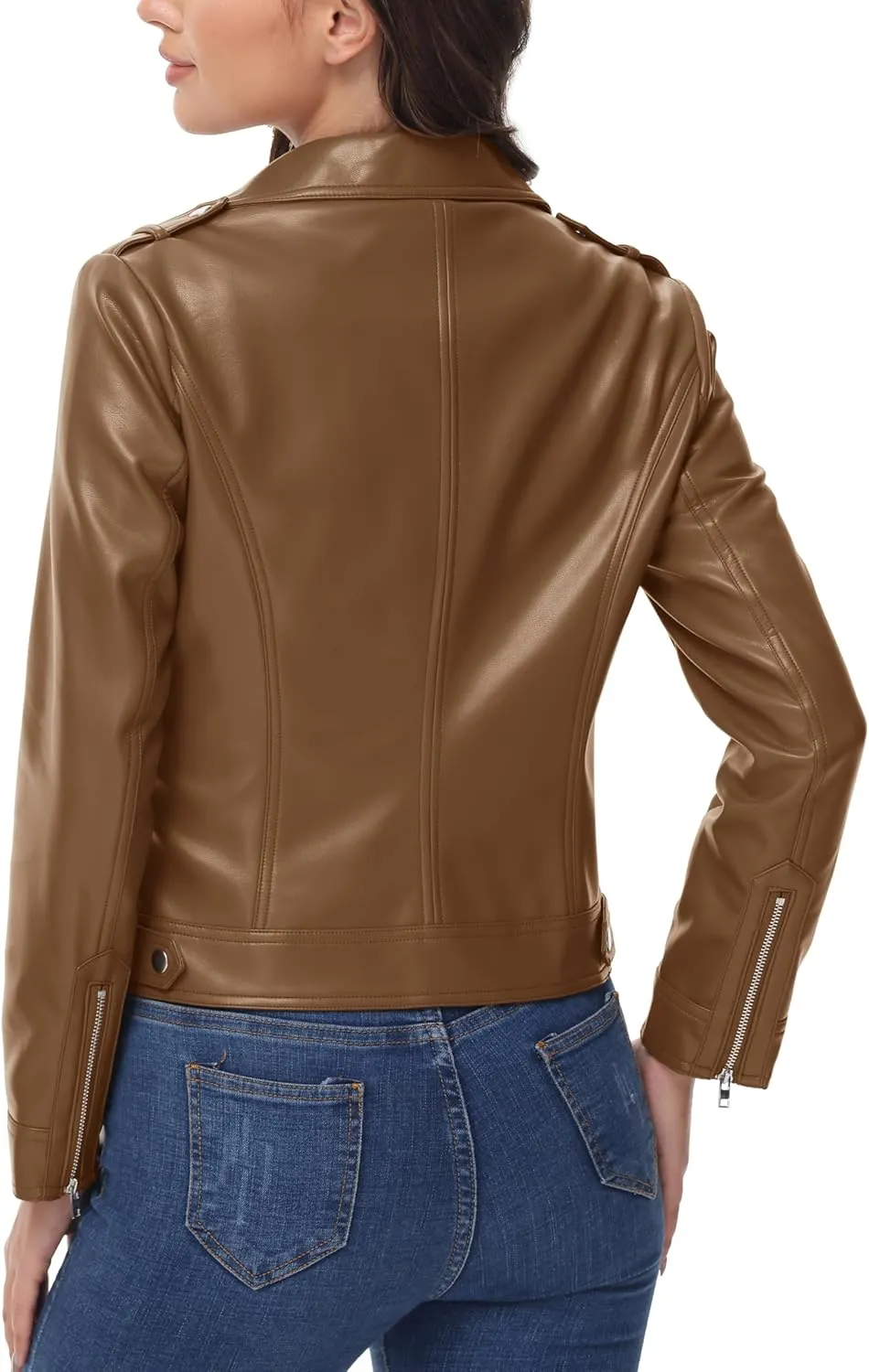 MAGCOMSEN Women's Leather Casual Jacket Lightweight Faux Leather Fall Spring Biker Vintage Jackets