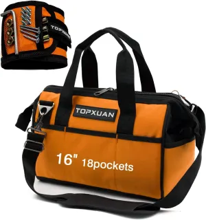 Magnetic Wrsitband,Gifts for Men,Holding Screw Nails& 16 inch Tool Bags,Waterproof Wide Mouth with Shoulder Strap