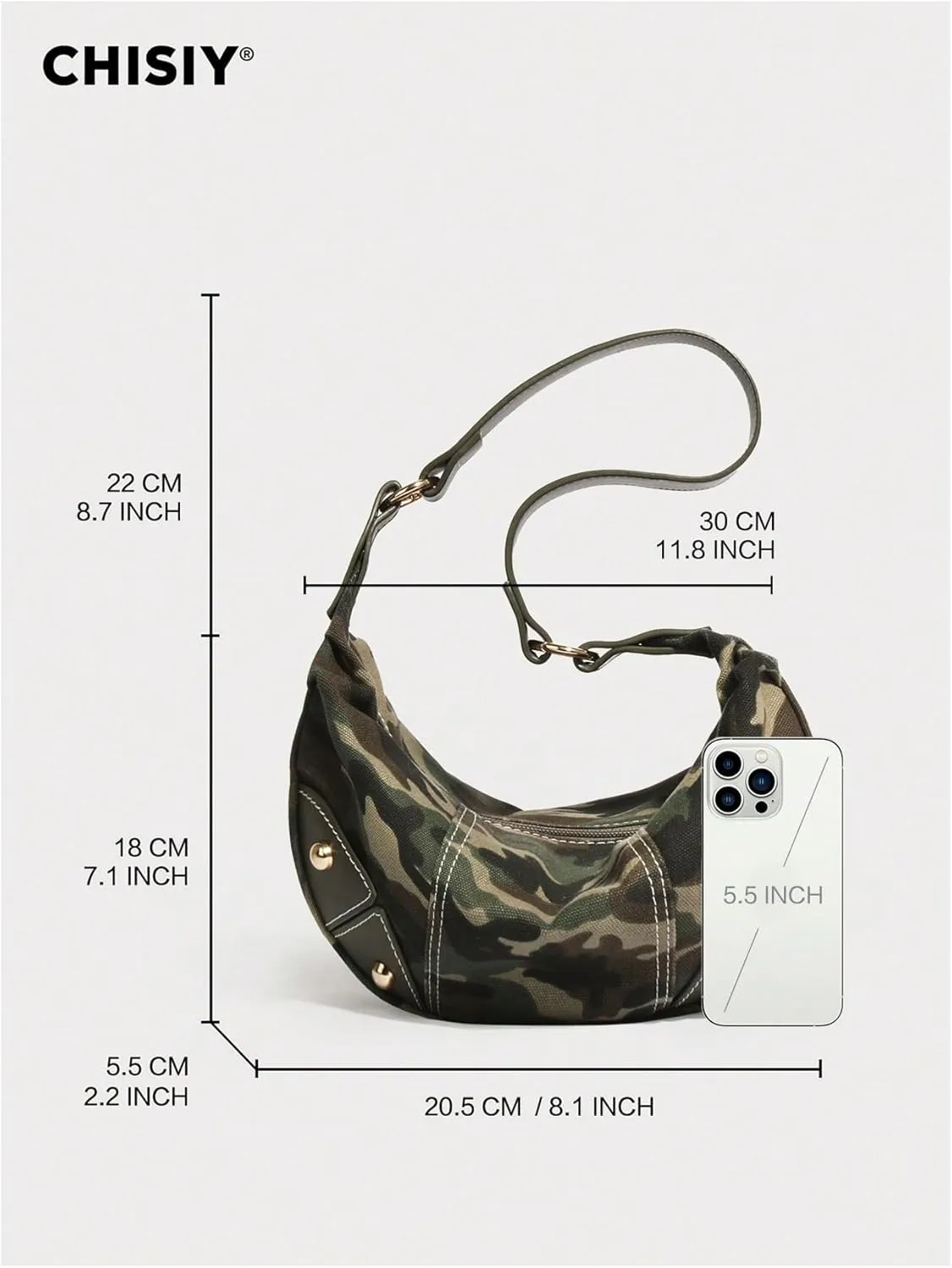 MakeMeChic Women's Camo Studded Shoulder Bag Top Handle Zipper Y2k Handbag Clutch Purse