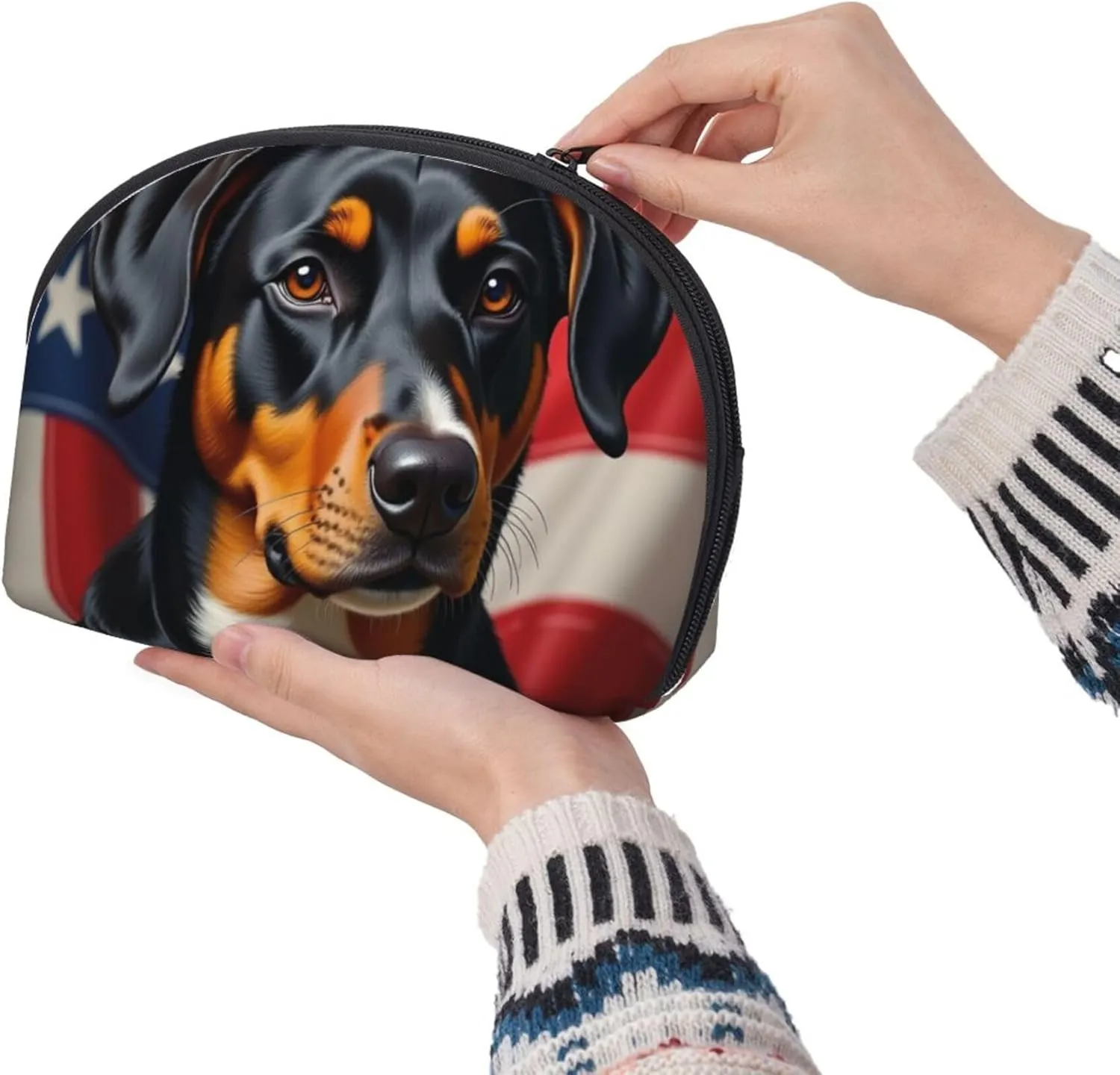 Makeup Bag for Purse Compatible with American Us Flag Boston Terrier, Small Makeup Zipper Pouch, Travel Cosmetic Bag Coin Purse, Portable Toiletry Storage Pouch Bag for Women
